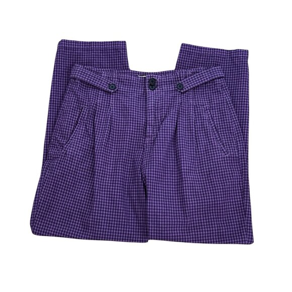 Sundance Women's 8 Pleated High Waist Taper Leg Pants Cropped Gingham Purple EUC - Picture 2 of 10